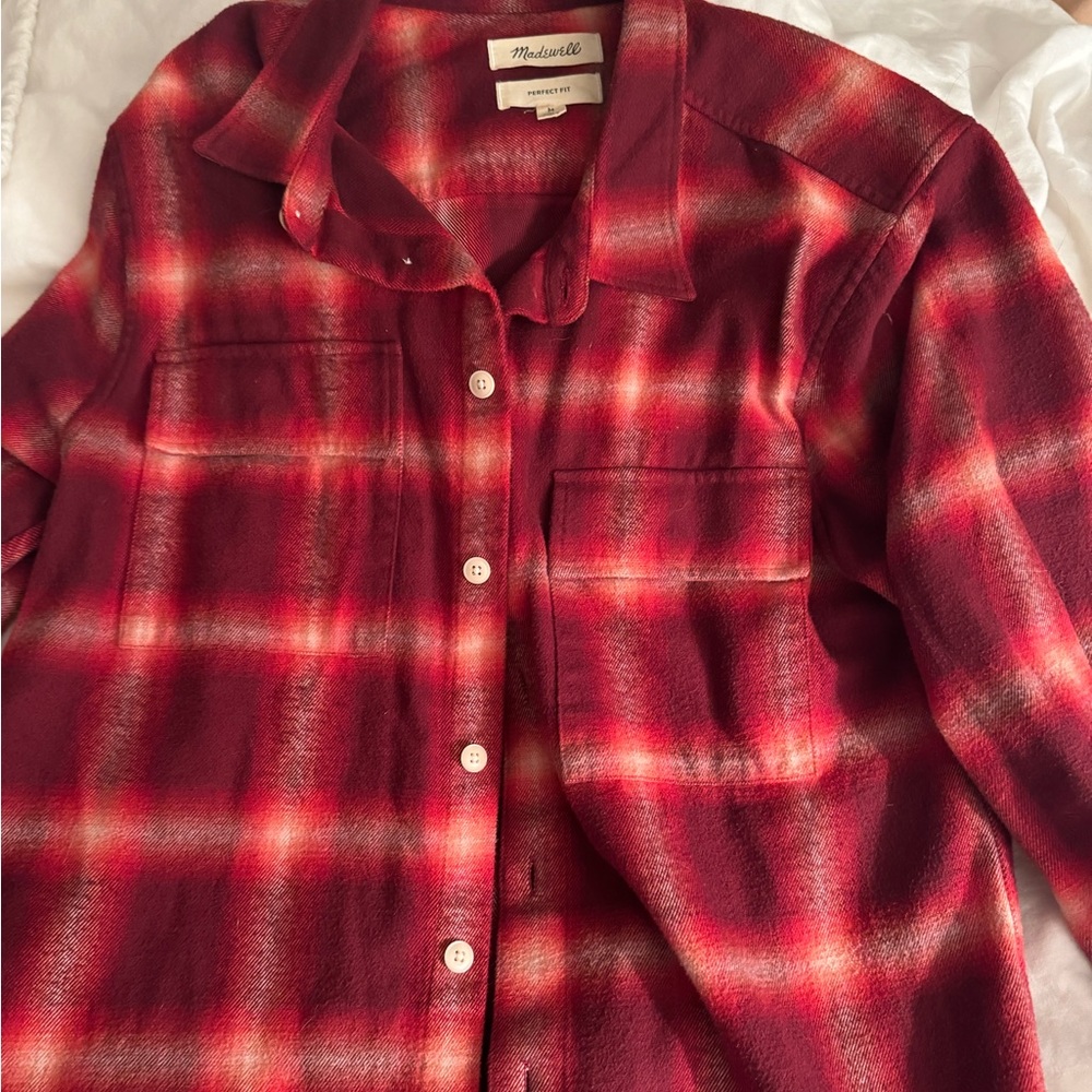 Madewell Red and Burgundy Plaid Shirt